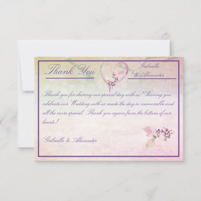 Carte De Remerciements Floral au-dessus du Mariage Rose des nuages (Devant)