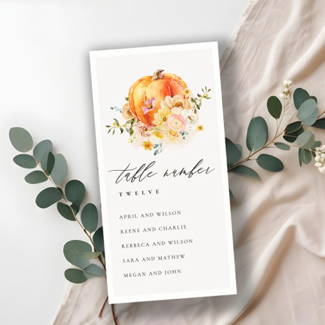 Carte De Remerciements Floral Automne Citrouille Sièges Numéro du tableau (Créateur téléchargé)