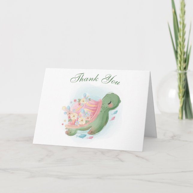 Carte de remerciements Floral Baby shower de tortu (Devant)