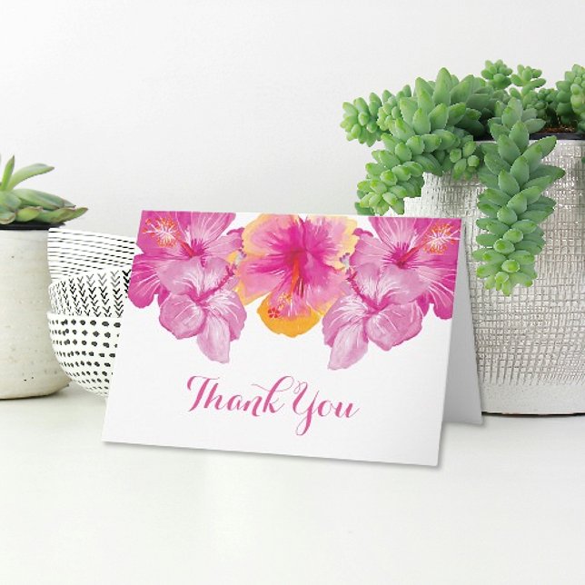 Carte de remerciements floral balayé de ketmie (Brushed Hibiscus Floral Wedding Thank You Card)
