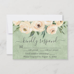 Carte De Remerciements Floral Beige Blush Rose Gold Sage Green RSVP