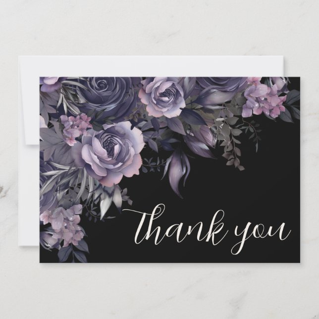 Carte De Remerciements Floral Black Gothic Wedding (Devant)