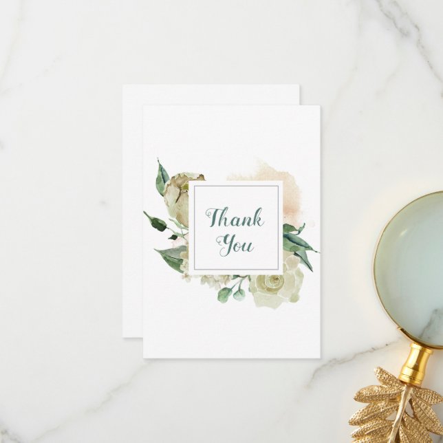 Carte De Remerciements Floral blanc d'hiver (Devant/Arrière en situation)
