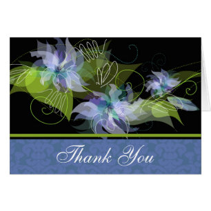 Carte de remerciements floral bleu avec la damassé