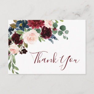 Carte De Remerciements Floral bleu Blush de la marine de Bourgogne