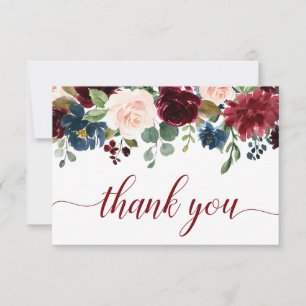 Carte De Remerciements Floral bleu Blush de la marine de Bourgogne