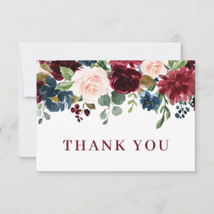 Carte De Remerciements Floral bleu Blush de la marine de Bourgogne