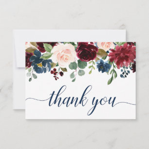 Carte De Remerciements Floral bleu Blush de la marine de Bourgogne