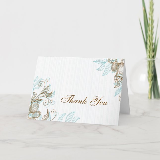 Carte de remerciements floral bleu et Brown (Devant)