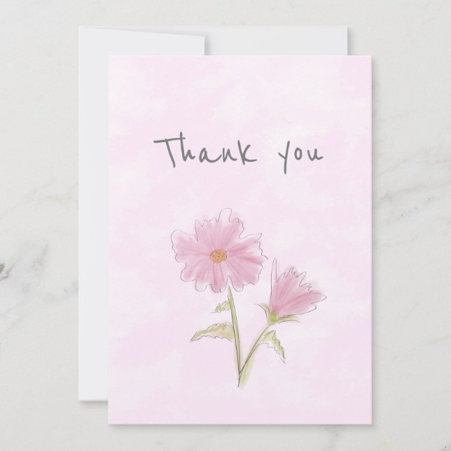 Carte de remerciements floral bleu et rose personn (Devant)