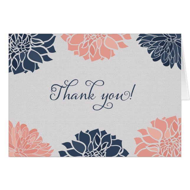 Carte de remerciements floral bleu marine et rose  (Devant horizontal)