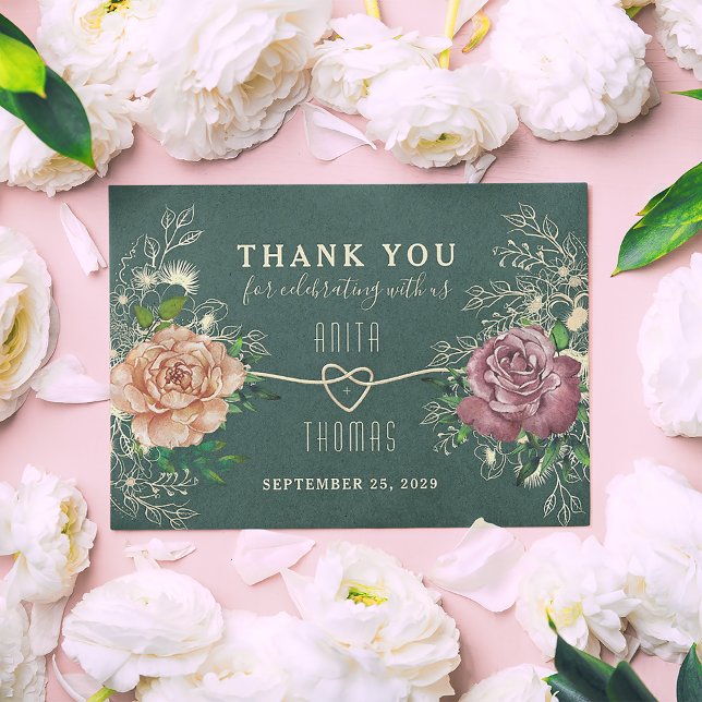 Carte De Remerciements Floral Boho Emerald Mariage vert (Créateur téléchargé)
