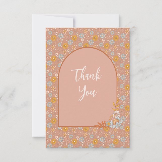 Carte de remerciements Floral Boho Rose Retro (Devant)