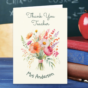 Carte De Remerciements Floral Bouquet Flowers Joli enseignant personnalis