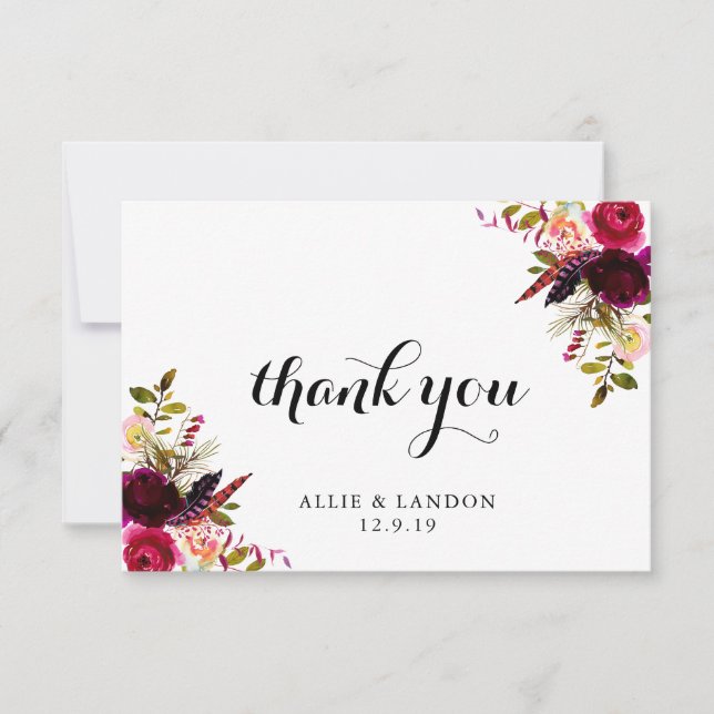 Carte de remerciements Floral Bourgogne (Devant)