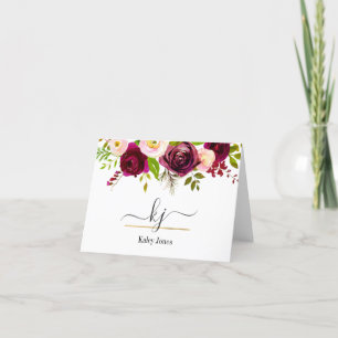 Carte De Remerciements Floral Bourgogne Blush Rose Botanogramme Note