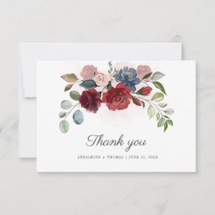 Carte De Remerciements Floral Bourgogne Vert Eucalyptus Mariage