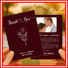 Carte De Remerciements Floral Burgundy & Ivory Rustic Photo Wedding