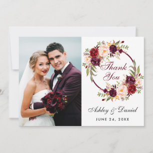 Carte De Remerciements Floral Burgundy Wreath Wedding