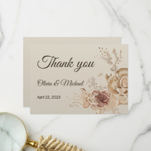 Carte De Remerciements Floral Coffee Crème élégant Butterfly boho Mariage