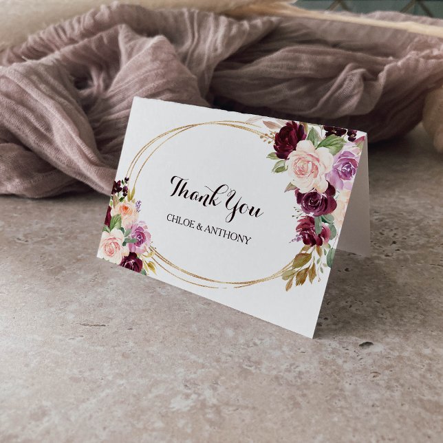 Carte de remerciements floral de Bourgogne géométr (Créateur téléchargé)