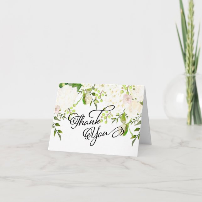 Carte de remerciements floral d'hortensia crème et (Devant)