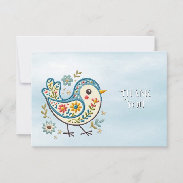 Carte de remerciements Floral d'oiseaux bleus (Devant)