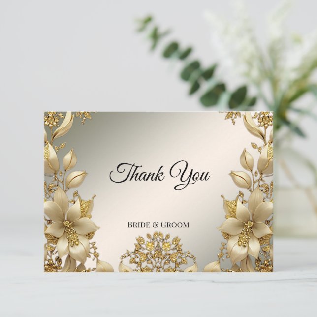 Carte de remerciements Floral d'or (Debout devant)