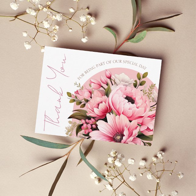 Carte De Remerciements Floral Dusty rose Fleur sauvage Jardin d'été maria (Créateur téléchargé)