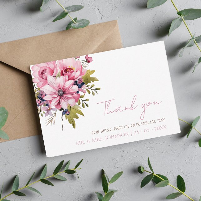 Carte De Remerciements Floral Dusty rose Fleur sauvage Jardin d'été maria (Créateur téléchargé)