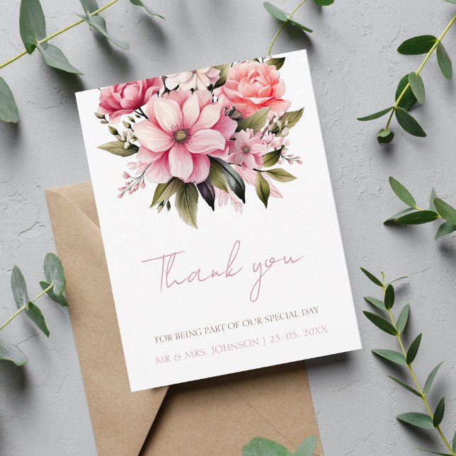 Carte De Remerciements Floral Dusty rose Fleur sauvage Jardin d'été maria (Créateur téléchargé)