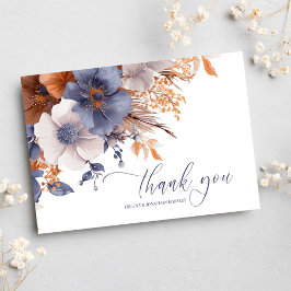 Carte De Remerciements Floral Elegant Dusty Blue Rust Mariage