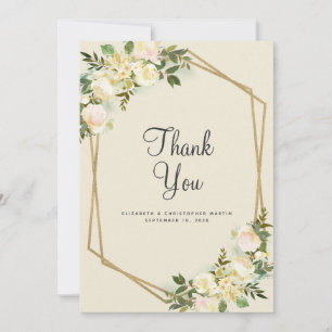 Carte De Remerciements Floral Elegant Mariage Or Cadre Rose Aquarelle