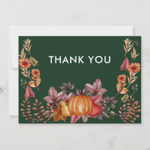 Carte De Remerciements Floral Emerald Green Thanksgiving Dîner