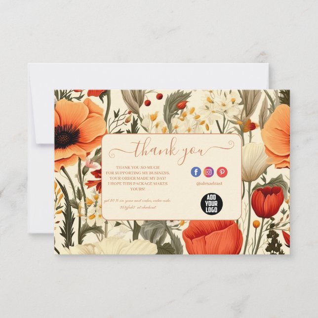 Carte De Remerciements Floral Fleur sauvage élégant moderne (Devant)