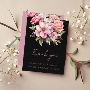 Carte De Remerciements Floral Fleurs roses noires foncé Mariage esthétiqu