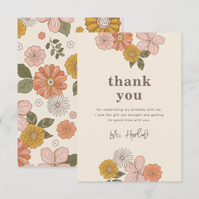 Carte de remerciements floral | Floral rétro (Devant / Derrière)