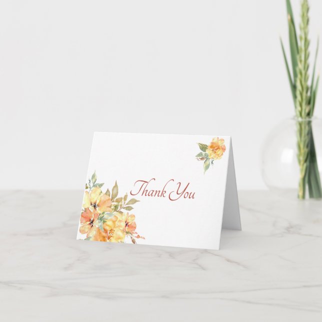 Carte de remerciements floral jaune et orange (Devant)