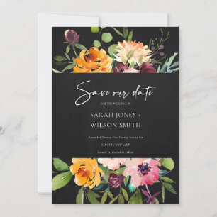 Carte De Remerciements Floral Jaune Noir Rose Enregistrer L'Invitation Da