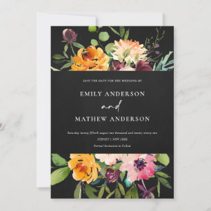 Carte De Remerciements Floral Jaune Noir Rose Enregistrer L'Invitation Da