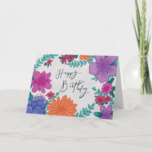 Carte De Remerciements Floral Joyeux anniversaire (Devant)