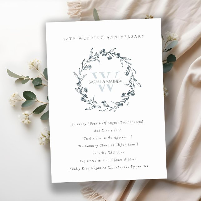 Carte De Remerciements Floral Laurel Wreath Chaque année Anniversaire Inv (Créateur téléchargé)