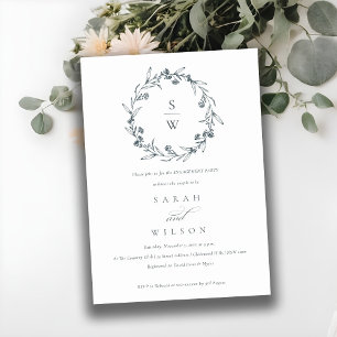 Carte De Remerciements Floral Laurel Wreath Monogram Fiançailles Invitati