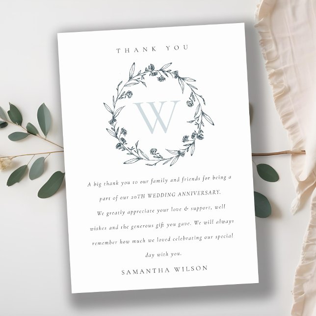 Carte De Remerciements Floral Laurel Wreath Monogramme Chaque année Anniv (Créateur téléchargé)