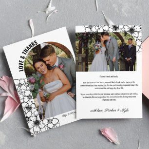 Carte De Remerciements Floral Line Art Arch Mariage Photo Love & Thanks