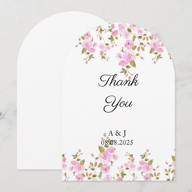 CARTE DE REMERCIEMENTS FLORAL mariage (Devant / Derrière)
