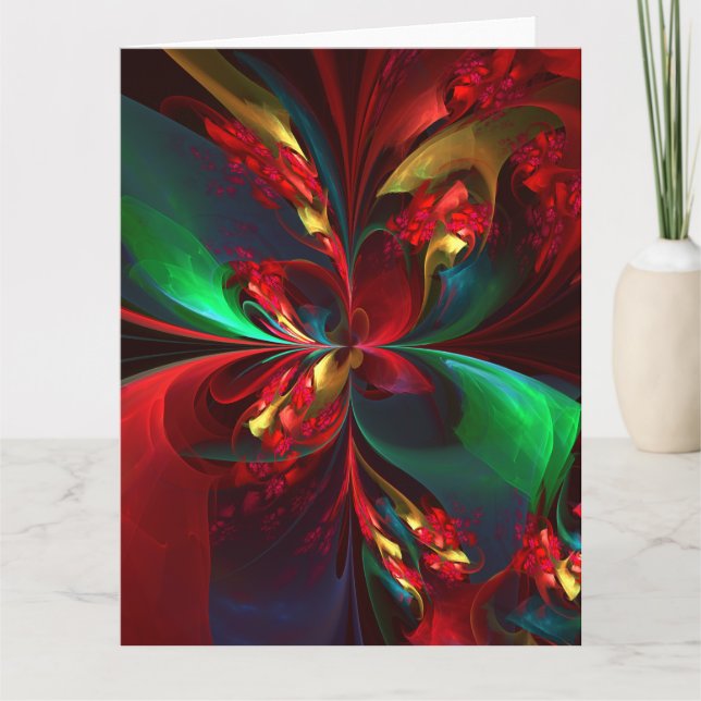Carte De Remerciements Floral moderne Art Abstrait Rouge Vert Motif #11 (Devant)