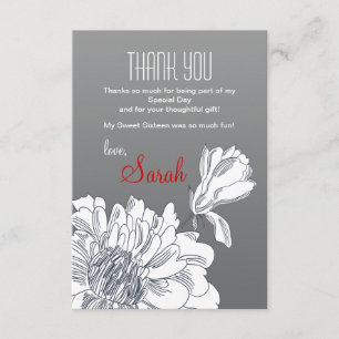 Carte de remerciements floral noir et blanc