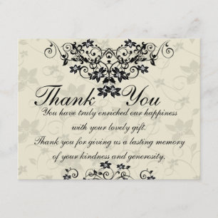 Carte de remerciements floral noir et blanc de