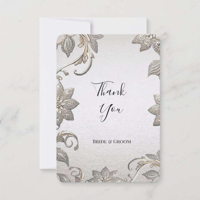 Carte de remerciements floral or argenté (Devant)